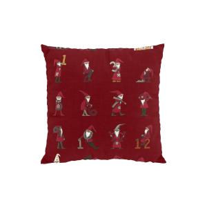 Kuddfodral Kalendertomte, tomtar från 1-24, Stl: 47x47cm, röd bottenfärg