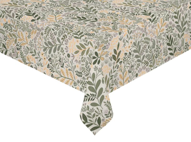 Duk HAGE med blad och blommor i gult och grönt på beige botten
