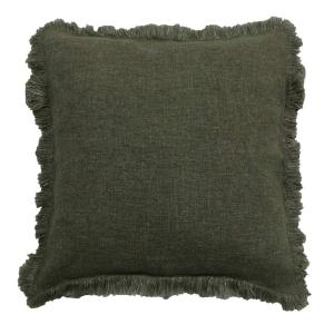 Kuddfodral Madde, enfärgad med lite grövre struktur och frans runt om i mörkgrönt