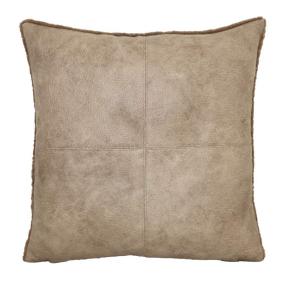 Kuddfodral RANCH, framsida i skinnimmitation, baksida i teddylook i mullvad