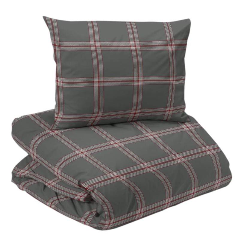 Bäddset CORTINA i flanell, rutig i grått och rött