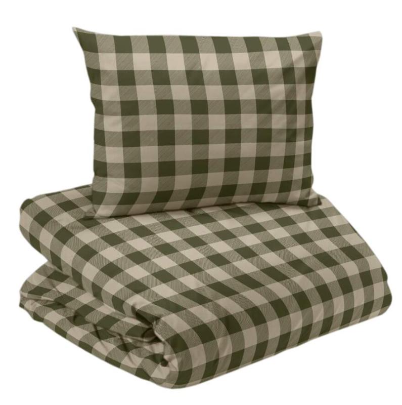 Bäddset LIVIGNO i rutig flanell i grönt och beige