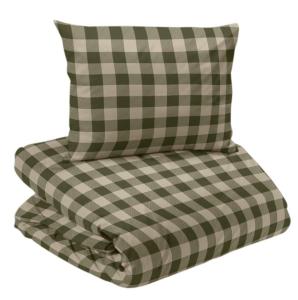 Bäddset LIVIGNO i rutig flanell i grönt och beige