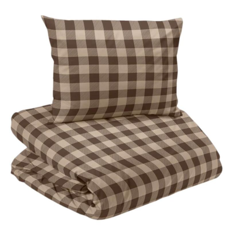 Bäddset LIVIGNO i rutig flanell i brunt och beige