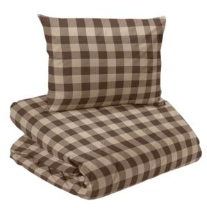 Bäddset LIVIGNO i rutig flanell i brunt och beige