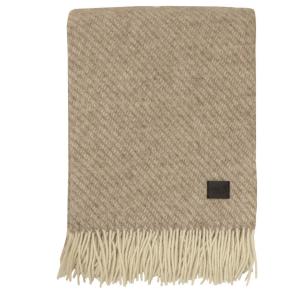 Pläd AUKLAND, ullpläd med fransar, vävd i två nyanser av beige