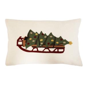 Kuddfodral KÄLKE med broderad kälke och gran på teddykvalite