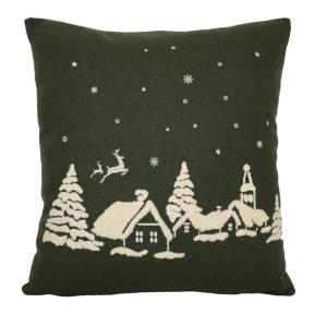 Kuddfodral JULNATT i mörkgrönt filtmaterial med broderad stad i vitt