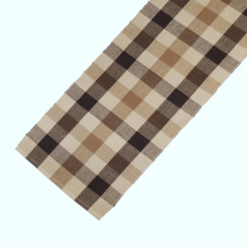 Löpare TORE, rutig ripslöpare i brunt, beige och linnefärg