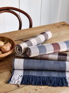 Löpare TORE, rutig ripslöpare i terracotta, beige och blått