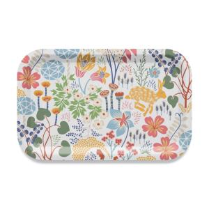 Bricka Lyckeflykt, fantasifullt mönster med harar och blommor, Stl. 33x21cm, multi,
