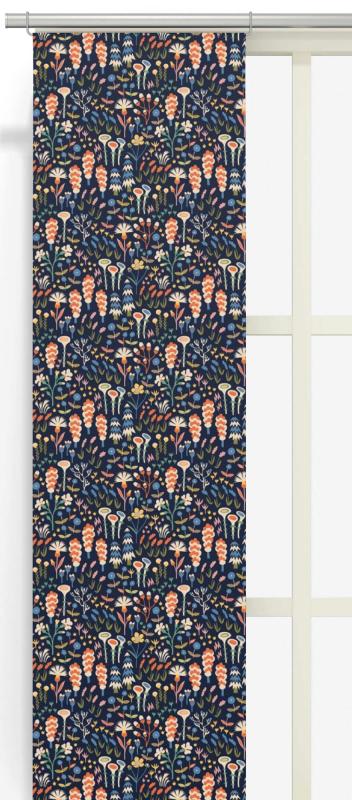 Panelgardin Örtsus med fantasifulla växter, Stl. 2st 43x240cm, blå, orange