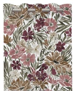 Gardin RYBY, storblommig i vinrött, grönt, rosa, beige med vit bottenfärg