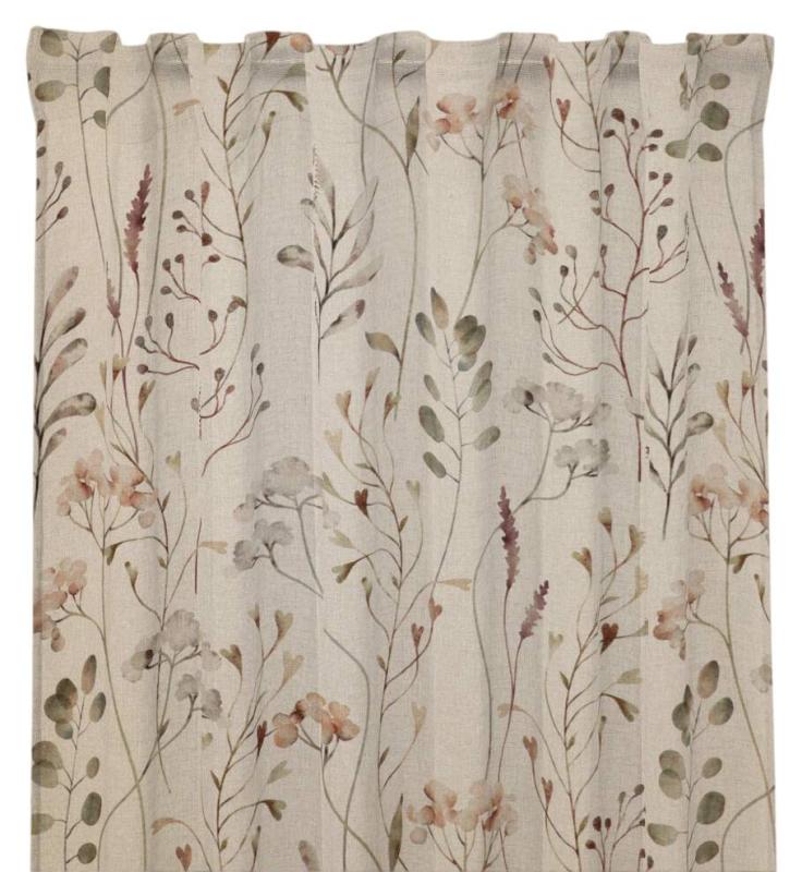 Gardin FIELD med ett skirt växtmönster i ljungfärg