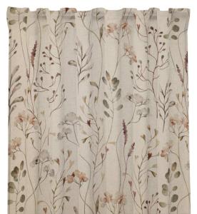 Gardin FIELD med ett skirt växtmönster i ljungfärg