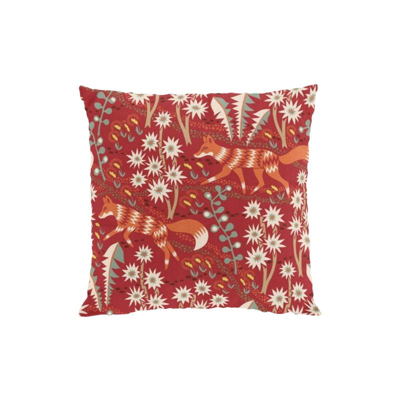 Kuddfodral Stjärnspeja med fantasifulla rävar och växter, Stl: 47x47cm, röd, orange