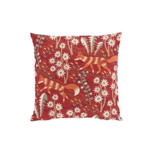 Kuddfodral Stjärnspeja med fantasifulla rävar och växter, Stl: 47x47cm, röd, orange