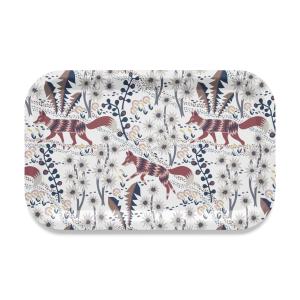 Bricka Stjärnspeja med fantasifulla rävar och växter i beige och rött