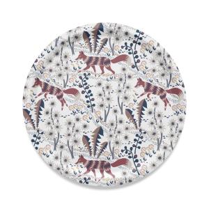 Rund Bricka Stjärnspeja med fantasifulla rävar och växter i beige och rött