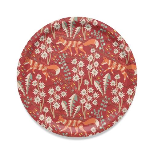 Rund Bricka Stjärnspeja med fantasifulla rävar och växter, Stl: diameter 38 cm, röd, orange