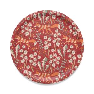 Rund Bricka Stjärnspeja med fantasifulla rävar och växter, Stl: diameter 38 cm, röd, orange