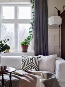 Kuddfodral ZELDA, grafiskt tuftat mönster i offwhite på grön bottenfärg