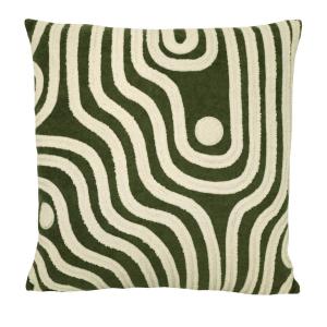 Kuddfodral ZELDA, grafiskt tuftat mönster i offwhite på grön bottenfärg