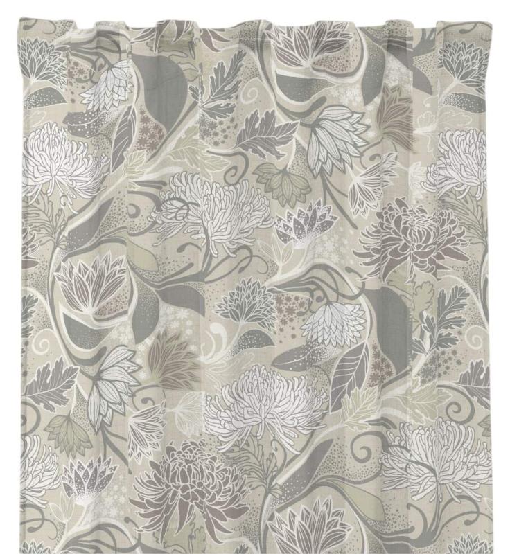 Gardin AURORA med snirklande blommor och blad i beige