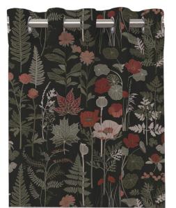 Gardin TRÄDGÅRD med växter i grönt och rost på svart botten