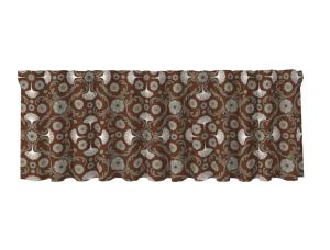 Gardinkappa MALVA med blommor i medaljongmönster i greige på rostfärgad botten