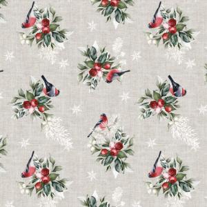 Gardinkappa BULLFINCH på metervara med Domherrar