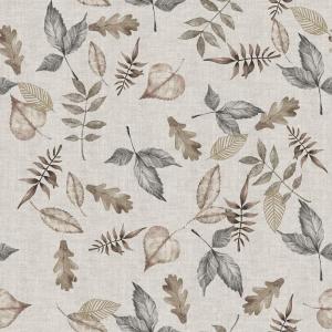 Gardinkappa FALLING EMBER på metervara med löv i grått och brunt