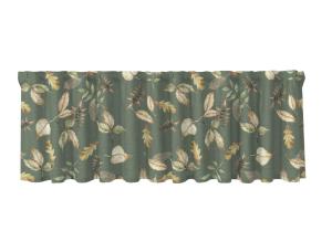 Gardinkappa FALLING EMBER på metervara med löv i brunt på grön bottenfärg