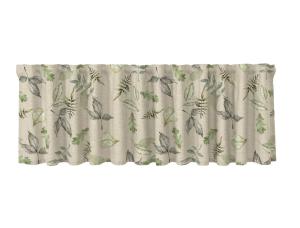 Gardinkappa FALLING EMBER på metervara med löv i grått och grönt