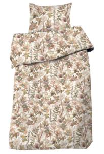 Bäddset PALERMO bladmönster i grönt och vinrött på beige bottenfärg