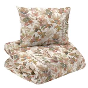 Bäddset PALERMO bladmönster i grönt och vinrött på beige bottenfärg