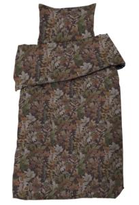 Bäddset PALERMO bladmönster i grönt och rost på mörkbrun bottenfärg