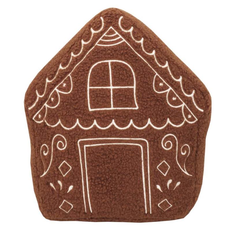 Fylld kudde PEPPARKAKSHUS i teddy med broderad kristyr