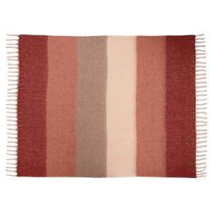 Pläd QUINN med breda ränder i vinrött, laxrosa och beige
