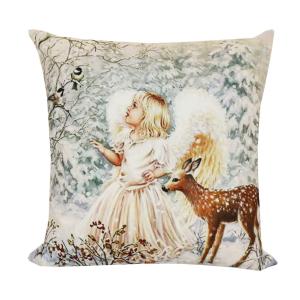 Kuddfodral ÄNGEL med en söt ängel flicka och ett rådjur