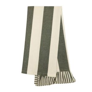 Kökshandduk FILIPPA, bredrandig med smalrandig volang i nederkanten i grönt