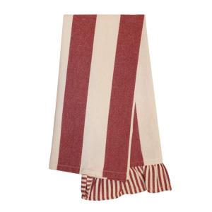 Kökshandduk FILIPPA, bredrandig med smalrandig volang i nederkanten i rött