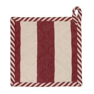 Grytlapp FILIPPA, bredrandig med smalrandig kant och baksida i rött