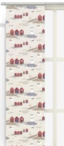 Panelgardin Kust, röda båthus, vita fyrar. Stl. 2st 43x240cm, beige bottenfärg