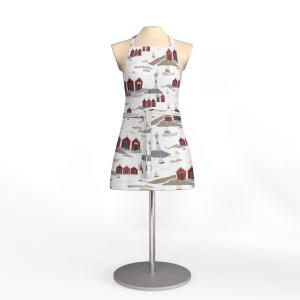 Förkläde Kust, röda båthus, vita fyrar Stl. 65x85cm, offwhite bottenfärg