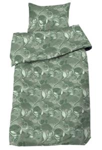 Bäddset AURORA med snirklande blommor och blad i grönt