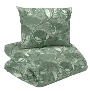 Bäddset AURORA med snirklande blommor och blad i grönt