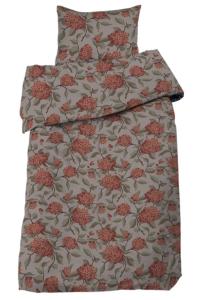 Bäddset CASIMIR med stora rostfärgade Hortensior på linnefärgad botten