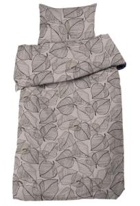 Bäddset HUGO med stora blad i grönt och svart på linnefärgad botten