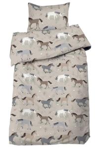 Bäddset HÄSTAR med fina hästar på linnefärgad botten